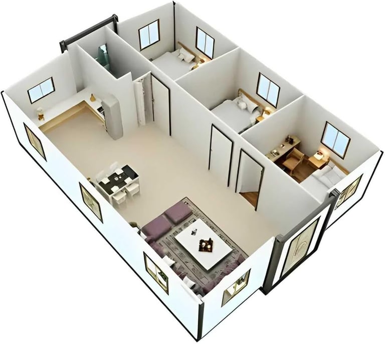 40ft House with Luxury Design, with 3 Bedroom, 1 Living Room, 1 Bathroom and Kitchen,Prefab House for Living, Foldable Mobile Home Easy Setup & Move - Image 2