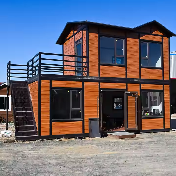 2 – Storey, 2 – Bedroom Prefab Villa Tiny House with Rooftop Terrace, Rustic – Look Exterior, Energy – Efficient Windows, Kitchen – Bathroom – Ideal for Modern Family Living - Image 2